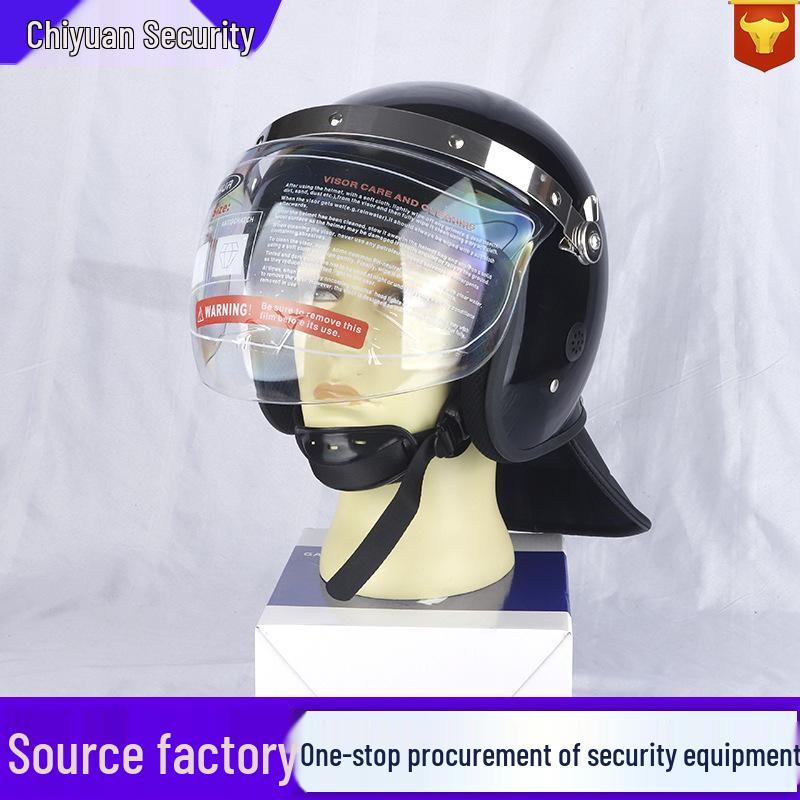 Heavy-Duty Black Anti-Riot Steel Helmet with Tempered Glass Shield