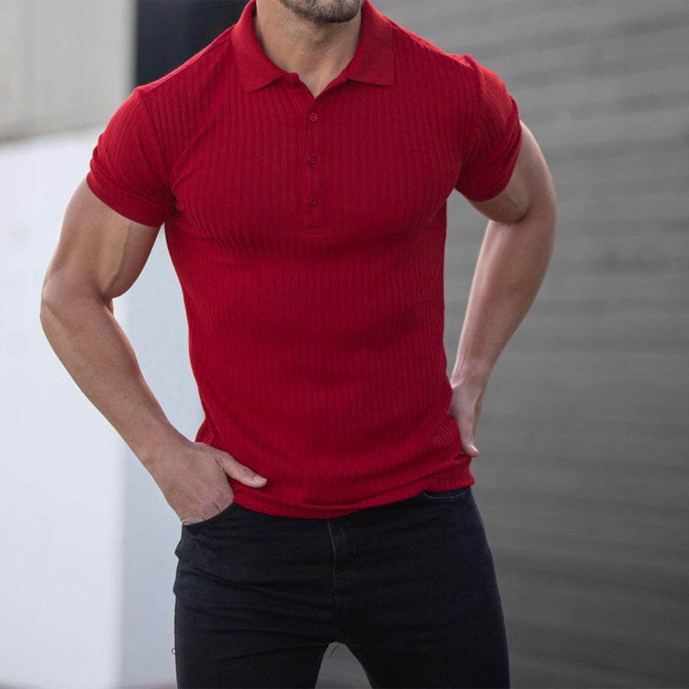 Men Polo Shirts High Elastic T-shirt Short Sleeve T Shirt Male Gym Sportswear Stripped Polo Men Clothing