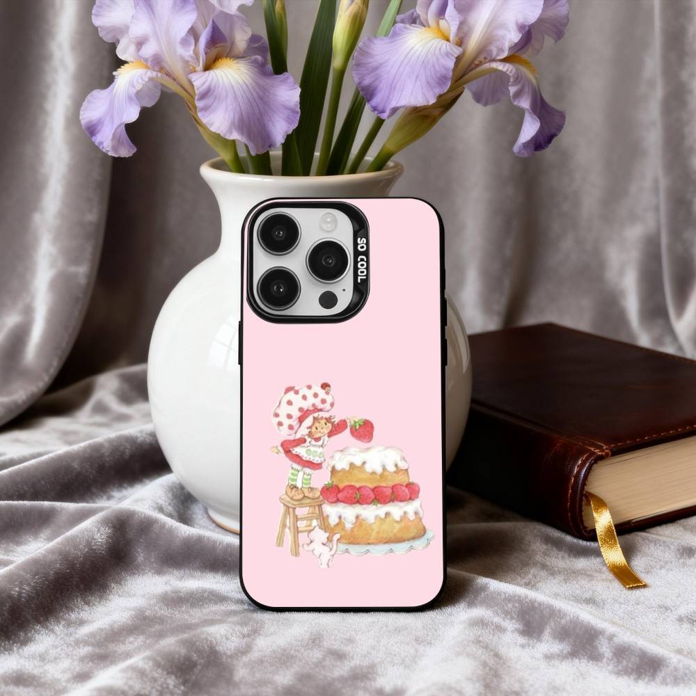 S-StrawberryS Vintage S-Shortcake  Phone Case For iPhone17,16,15,14,13,12,11 Plus,Pro Max Black Candy silver phone case