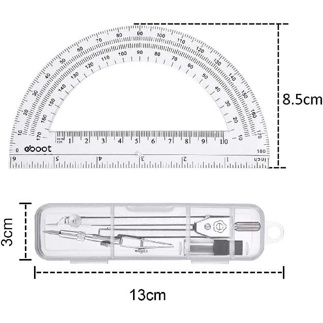 Drawing Compass and 6 Inch Protractor, Student Geometry Math Set