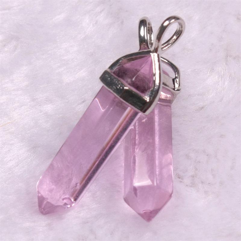 Bohemian Style Agate Crystal Quartz Hexagonal Bullet Pendant Necklace