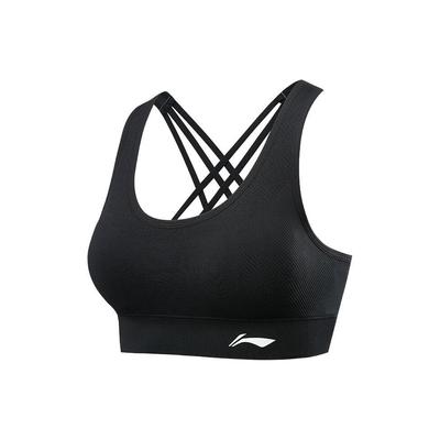Li Ning Logo Print Supportive Fitness Bra Women Bra Black YUBT012-4