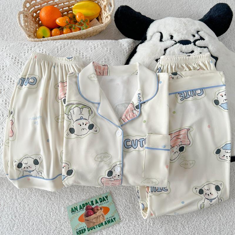 Mengqu Puppy Casual Sweet Short Sleeve Summer Pajamas Women'S High Value Three-Piece Loungewear