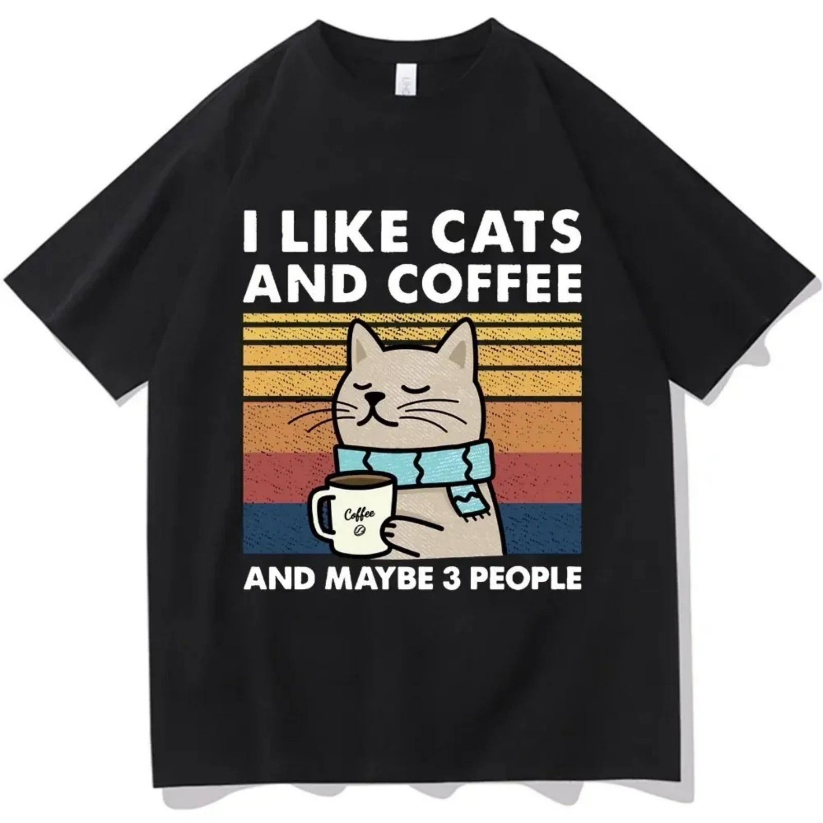 Funny Cat Coffee Graphic T Shirt I Like Cat and Coffee Oversized Men Women Short Sleeve Summer Streetwear Cotton Casual T-shirt XXXXXL разноцветный