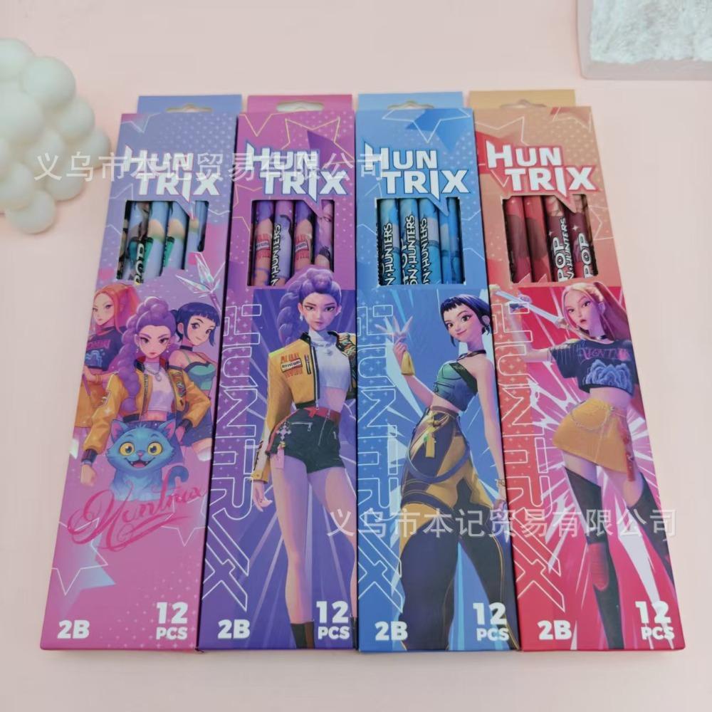 12Pcs Kpop Demon Hunters Huntrix 2B Pencils Set Wood Graphite Sketch Pencils Smooth Writing for School Office Drawing Sketching