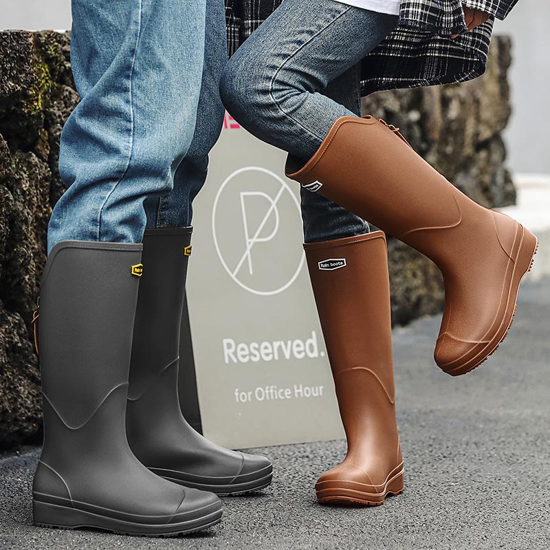 Unisex High-Top Waterproof Rain Boots - Lightweight, Non-Slip, Long Rubber Overshoes for Outdoors