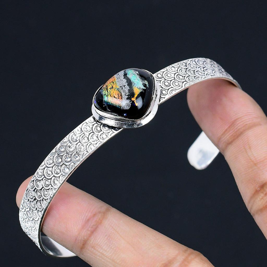 Geschenk für Sie Natürliches Amerikanisches Dichroitisches Glas Armreif Verstellbar 925 Silber