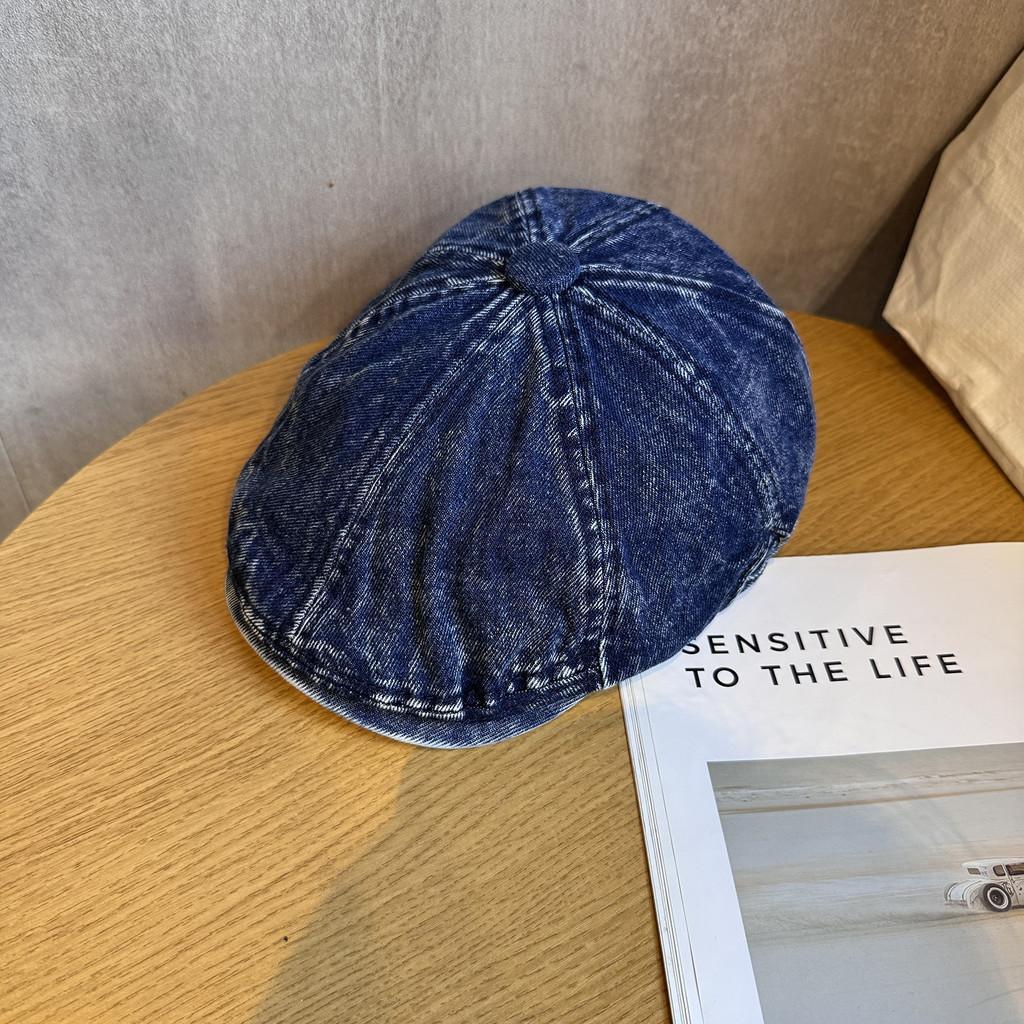 Retro Beret Denim Hat Short Brim Duckbill Cap For Women Casual Street Wear