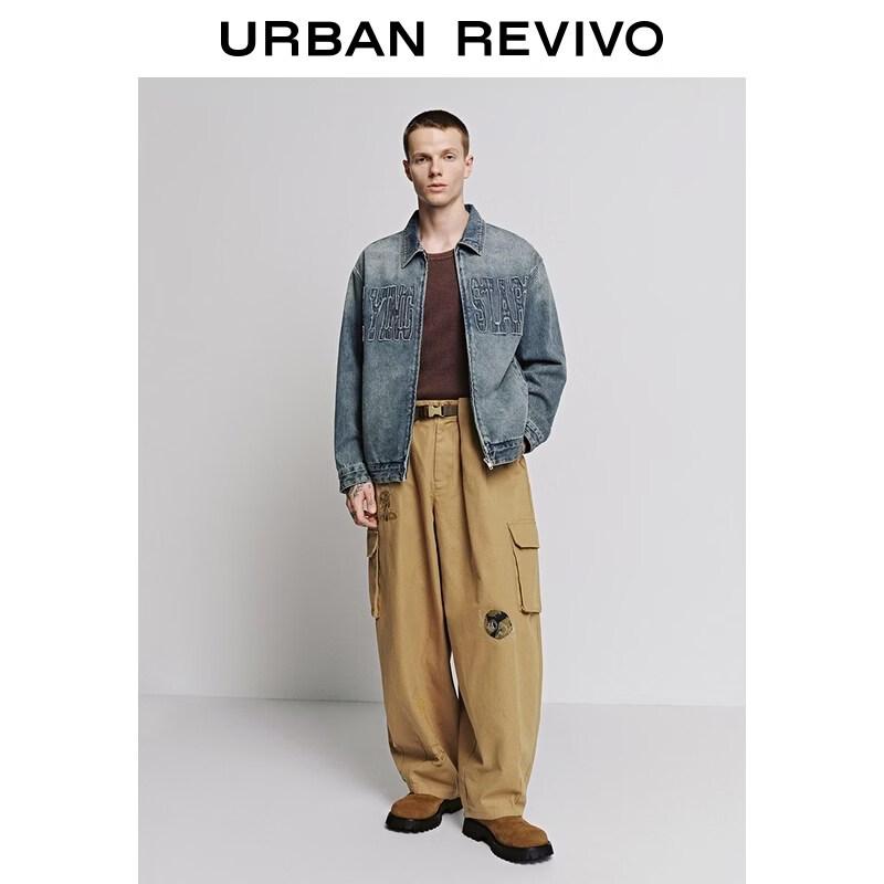 UR Men s Trendy Washed Letter Denim Jacket M