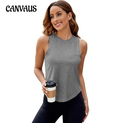 Summer Knit Top Women's Vest Round Neck High Stretch Fitness Sports Running Casual Tank Top