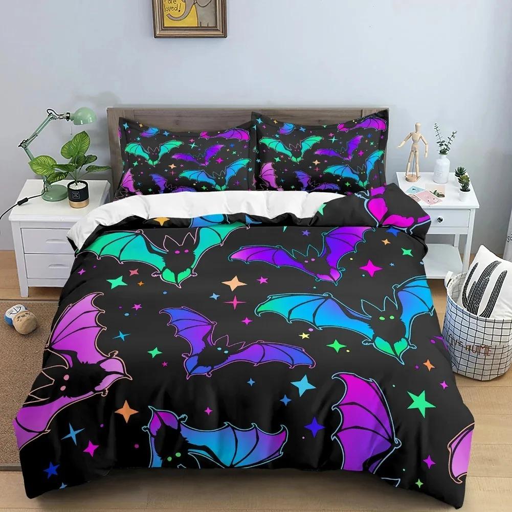 Skull Halloween Bats Bedding Set Boys Girls Twin Queen Size Duvet Cover Pillowcase Bed Boys Adult Home Textileextile
