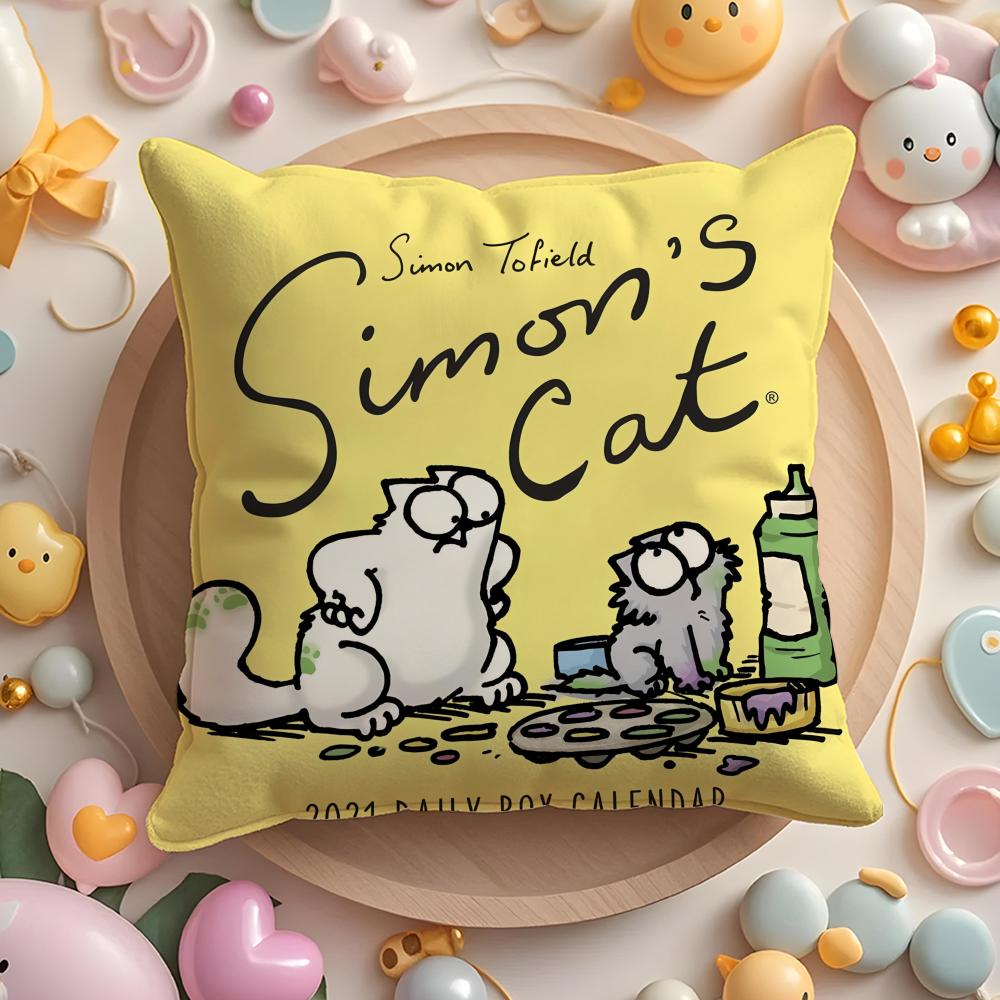 HOT-Cartoon S-Simons-Cat Pillow Case Soft Plush Fabric Double-Sided Printed Cushion Cover Warm Winter Sofa Pillow Case