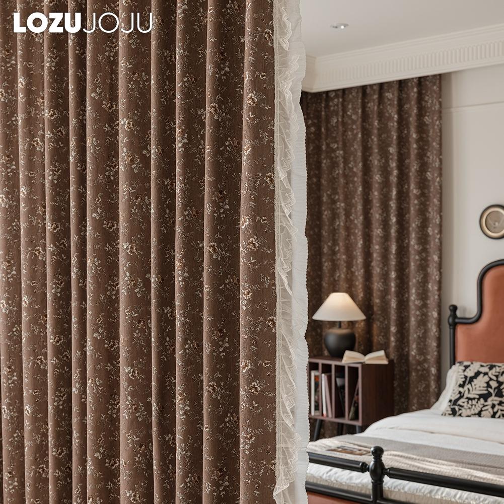 1PC LOZUJOJU Mid Ancient Style Floral Blackout Curtains French Lace Edge Curtains for Bedroom Living Room Home Decor