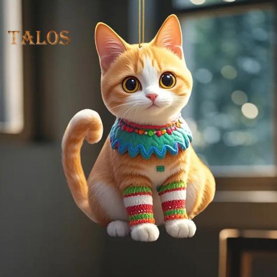 Cat Pendant Car Ornament Hanging Realistic Animal Cat Rearview Mirror Hanging Decor Acrylic Car Charm Party Festival Gift for Car Lovers