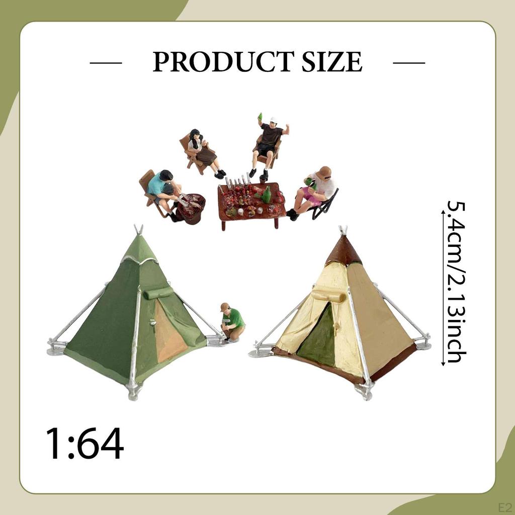 1:64 Scale Miniature Camping Figure Set Realistic Scene Props Tiny People with Tent for
