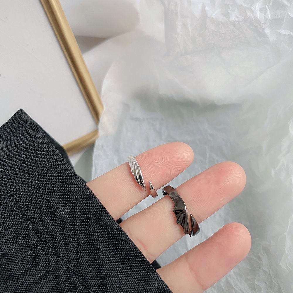 ZAKOL Hip Hop Angel and Devil Couple Rings Men Women Korean Simple Black White Student Gift Zircon for Engagement Accessary