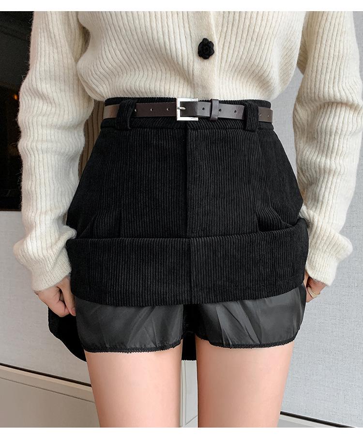 Women's High-Waisted Corduroy Wool Pleated A-line Skirt with Anti-Exposure Shorts - 2025 Autumn/Winter Collection