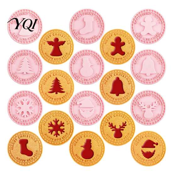 Creative Holiday Kitchen Gadgets 9 Pcs Christmas Cookie Cutter with Stamps Set, 3D Pressable Biscuit Plunger Mold, New Year Baking Tools Gingerbread