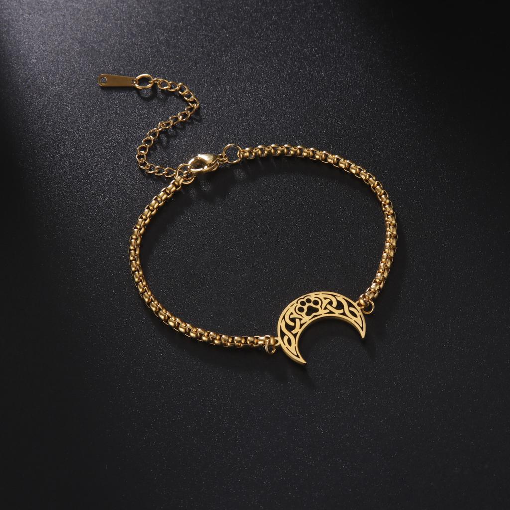 Cat Paw Charm Crescent Moon Bracelets for Women Figaro Box Chain Bracelet Celtic Knot Amulet Stainless Steel Trendy Jewelry Gift