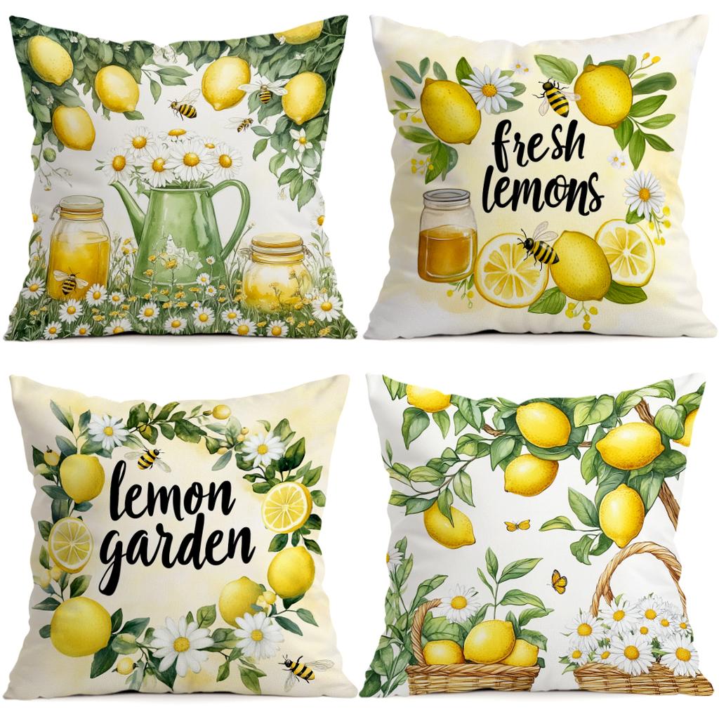 1/4pcs Cuscini Piante Giardino Limone Federa Copricuscino Poliestere Cuscino Decorativo Cuscino da Lancio Copricuscino Decorazione Casa Auto Divano
