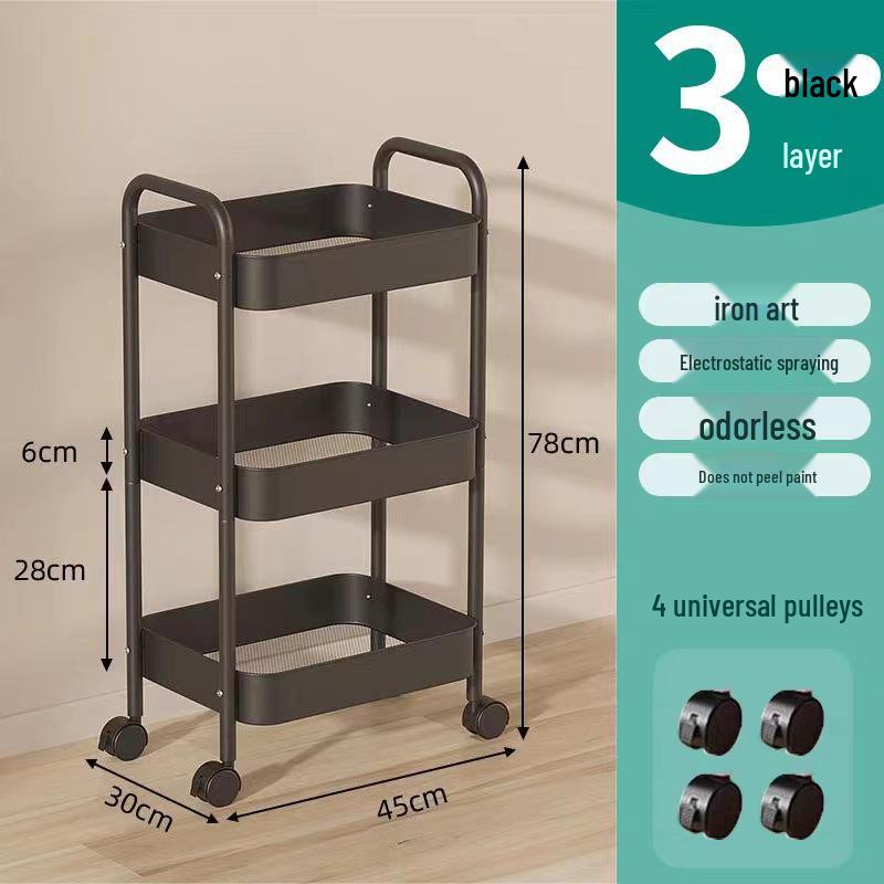 Movable Multi-layer Storage Trolley with Casters for Kitchen, Bedroom, and Bathroom.