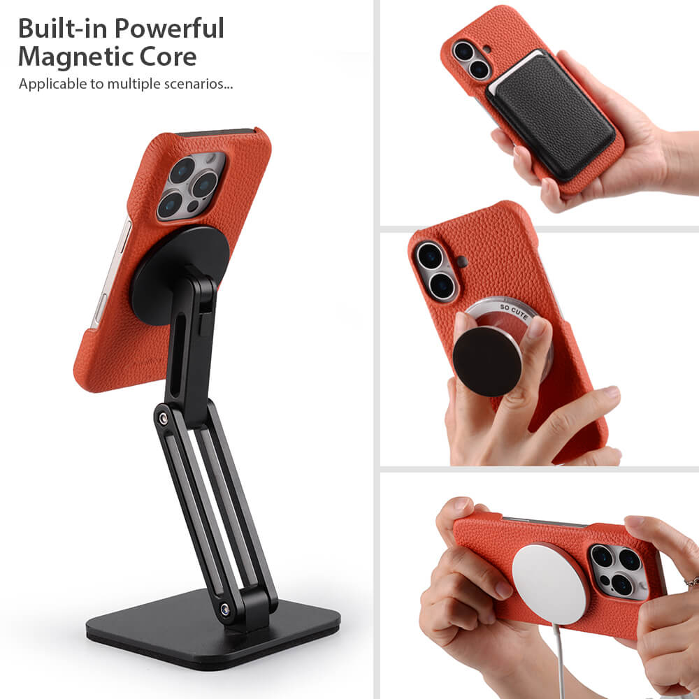 MELKCO For iPhone 17 Case Genuine Cow Leather PC Phone Cover Compatible with MagSafe