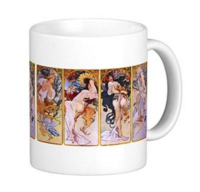 Mucha's „Die Vier Jahreszeiten“ (1895)" Tasse: Fototasse (Weltmeisterwerke Serie)