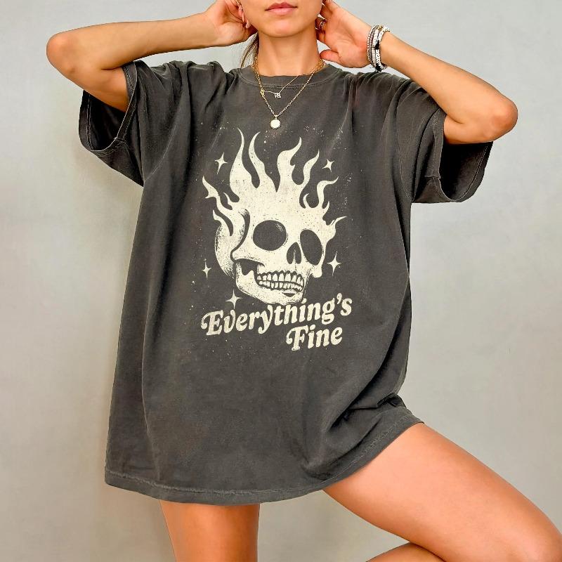 

Everything s Fine Shirt - Funny Comfort Colors T-shirt, Sarcastic Skeleton Tshirt, Retro Grunge T Shirt, Y2K Goth Style 5XL різнокольоровий