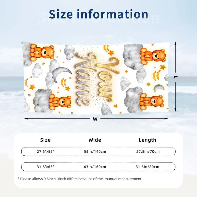 Teddy Bear Theme Beach Towel Personalized Custom Name & Text Soft Quick Dry Beach Towel for Swimming Travel