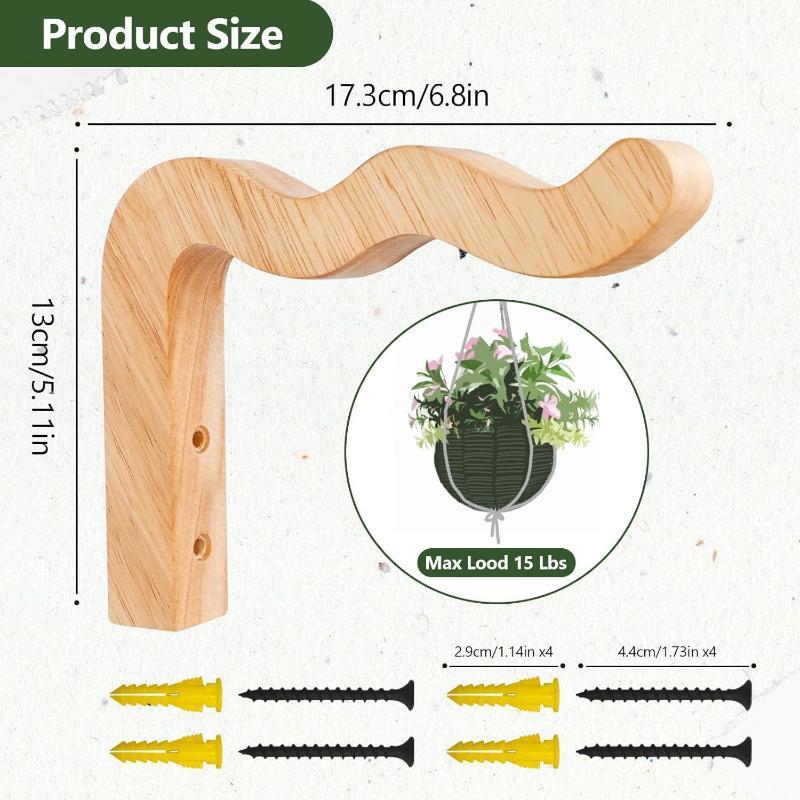 Minimalist Natural Wood Wall Plant Hanger Heavy Duty Hanging Flower Pot Hook for Modern Home Office Wall Decor