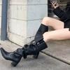 Eilyken Winter Punk Style Women Knee-High Boots Designer Square Heels Buckle Strap Shoes Ladies Booties