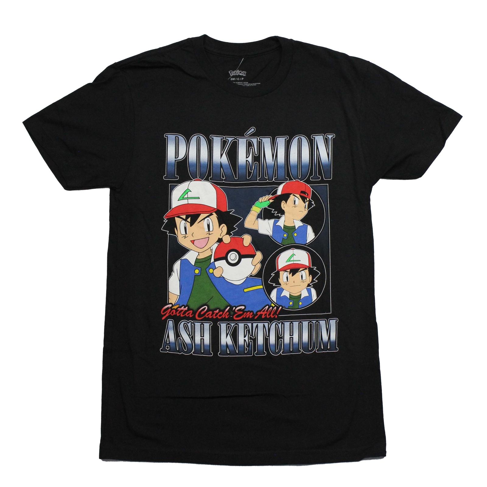 Pokemon New Adult T-Shirt Ash Ketchum Holding Pokeball Gotta Catchem All XXL