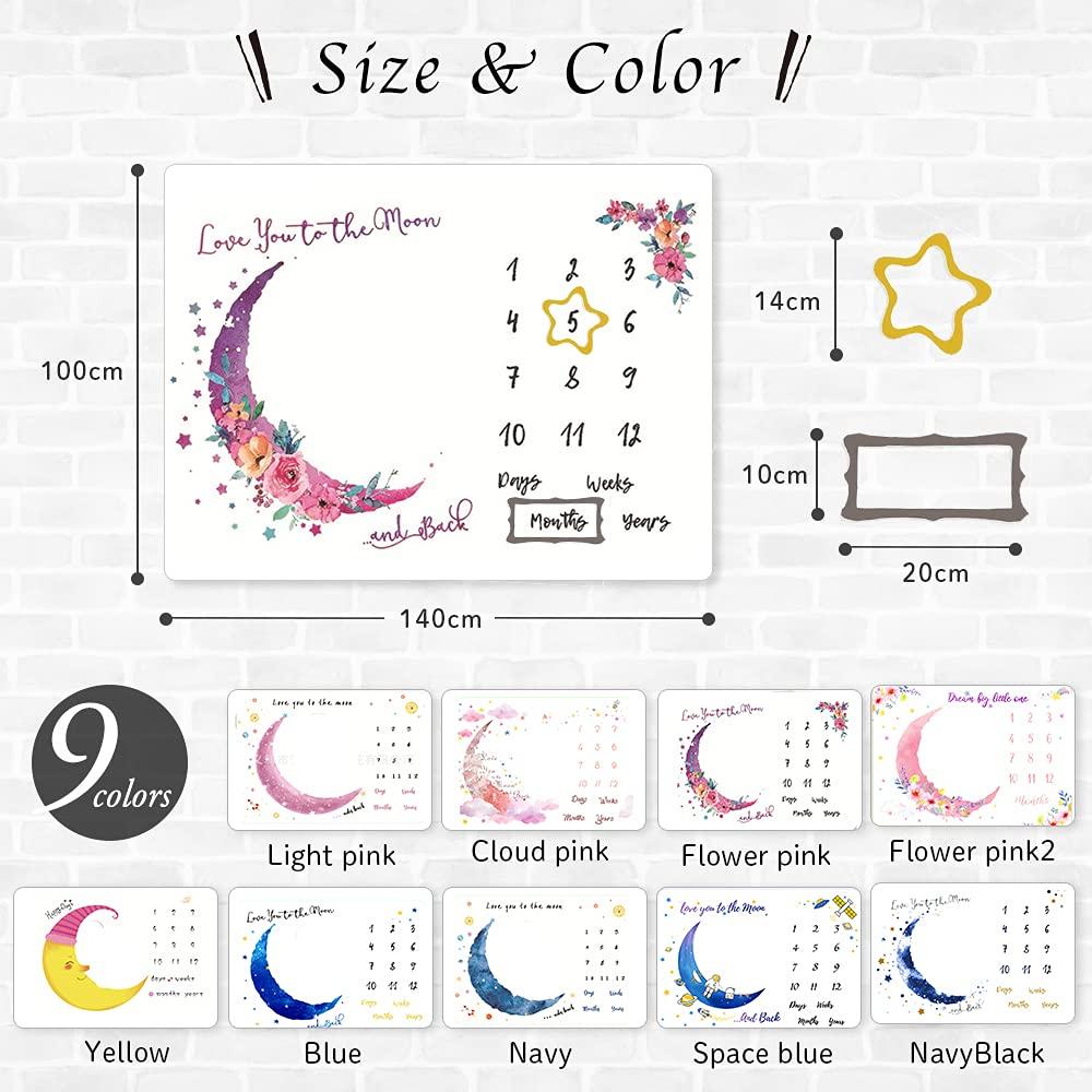 Sleep Art Moon Age Photo Mat Baby Photo Sheet Thin Blanket Baby Growth Record Gift [MUMULOT] (Navy)