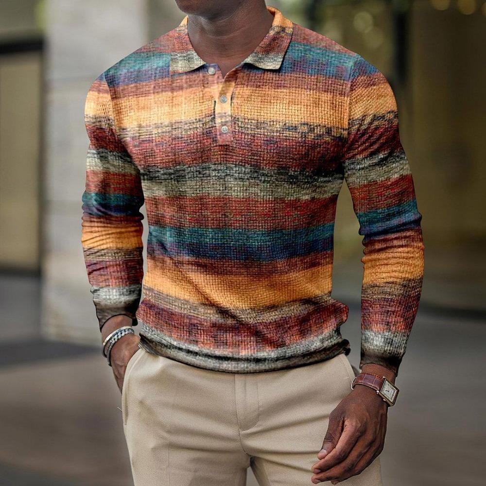 New Men's Sweatshirt Geometric 3D Printed Casual Lapel Polo Shirt