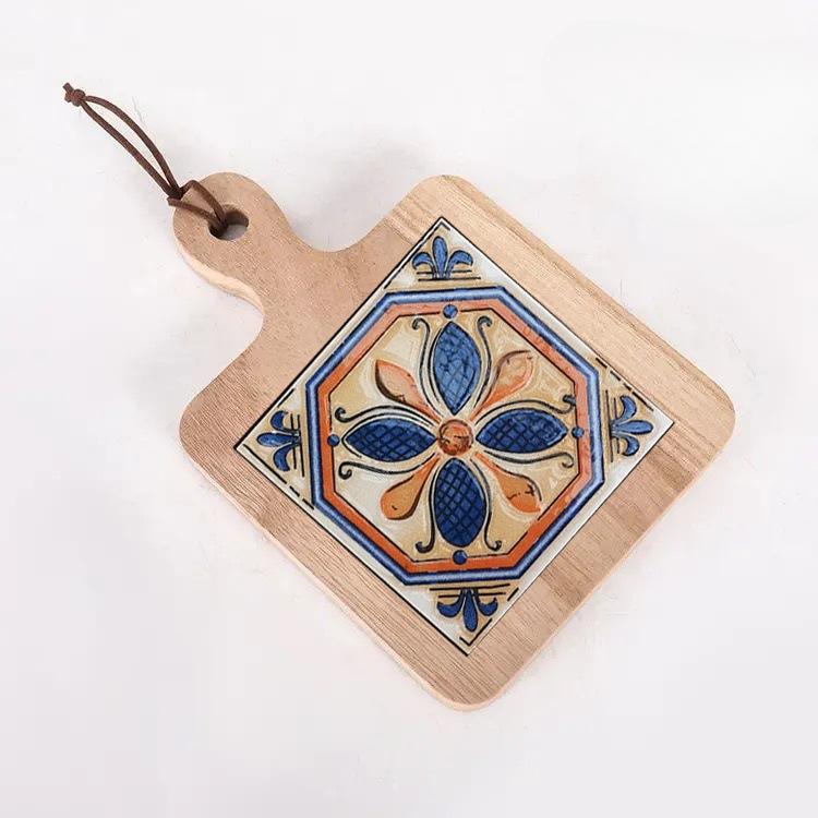 Solid Wood Flower Brick Hand Pot Mat Insulated Cup Mat Retro Dining Mat Decoration for Home Restaurants Kitchen Table Mat Cup