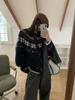 Vintage Luźny Styl Skórzany Sweter z Wzorem Fair Isle Płaszcz dla Kobiet Jesień Zima Nowy Grubość Luźny Codzienny Dzianinowy Otwarty Kardigan