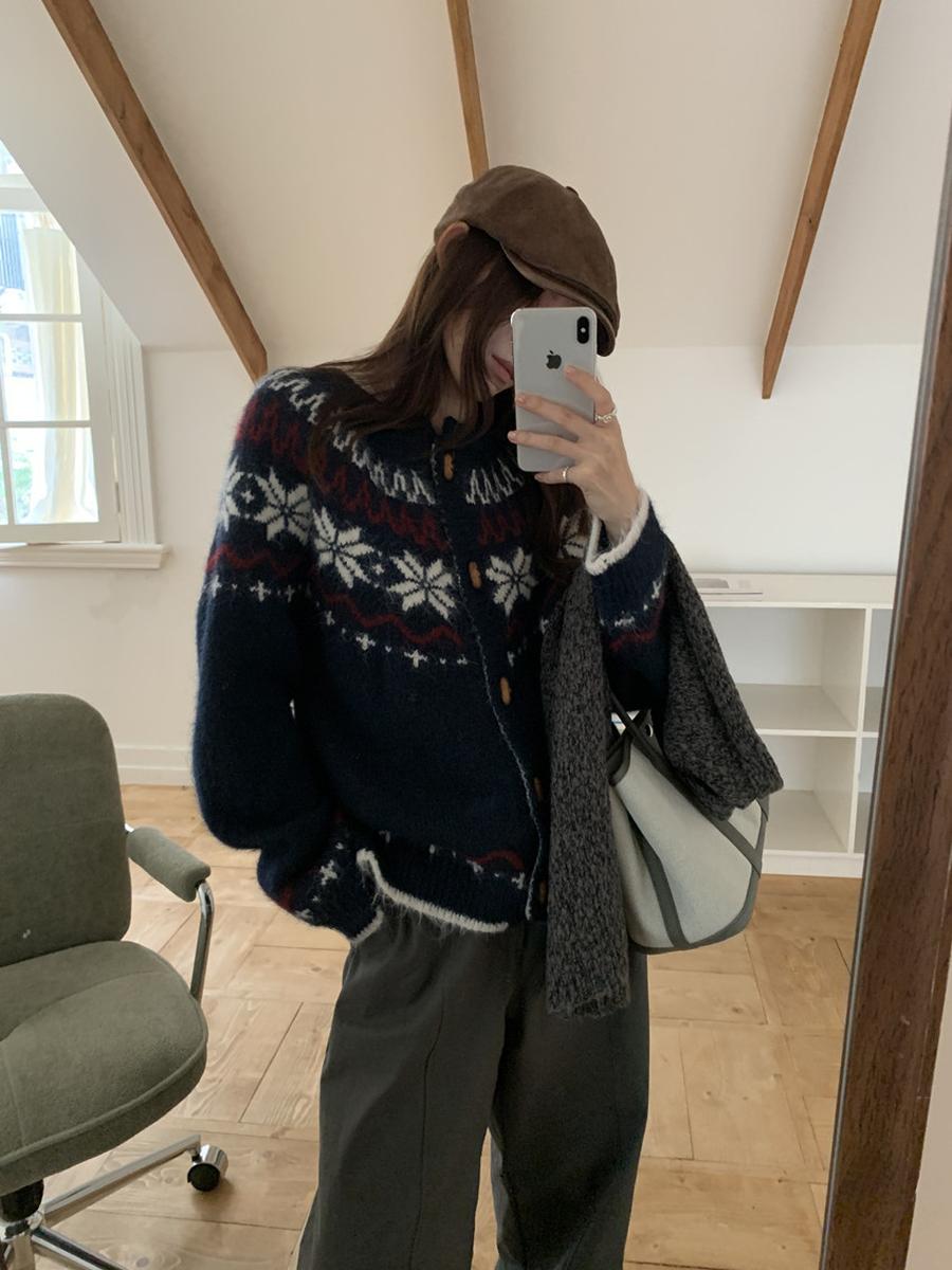 

Vintage Lazy Style Cowhide Fair Isle Knit Sweater Coat for Women Autumn Winter New Thick Loose Casual Knit Open Cardigan One Size ціан