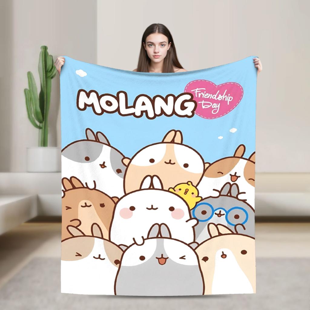 Cute Anime M-Molangs Blanket Fleece Spring Autumn Portable Ultra-Soft Throw Blankets for Home Office Bedspread