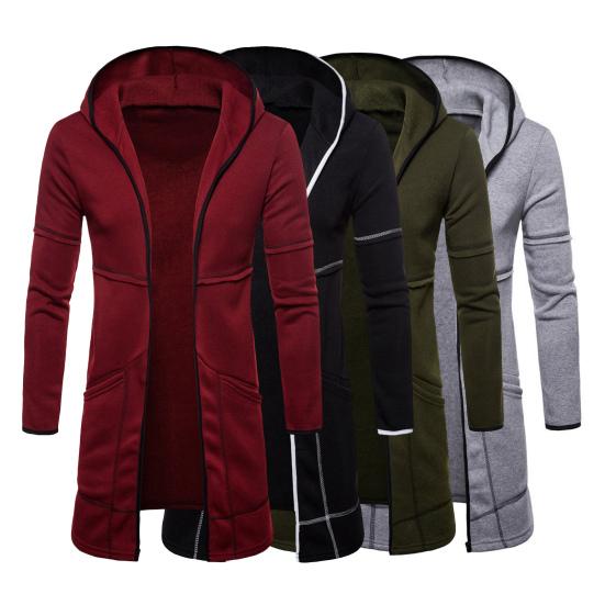 Hooded Long Sleeve Male Jacket Autumn Winter Windproof Solid Color Pockets Cardigan Jacket