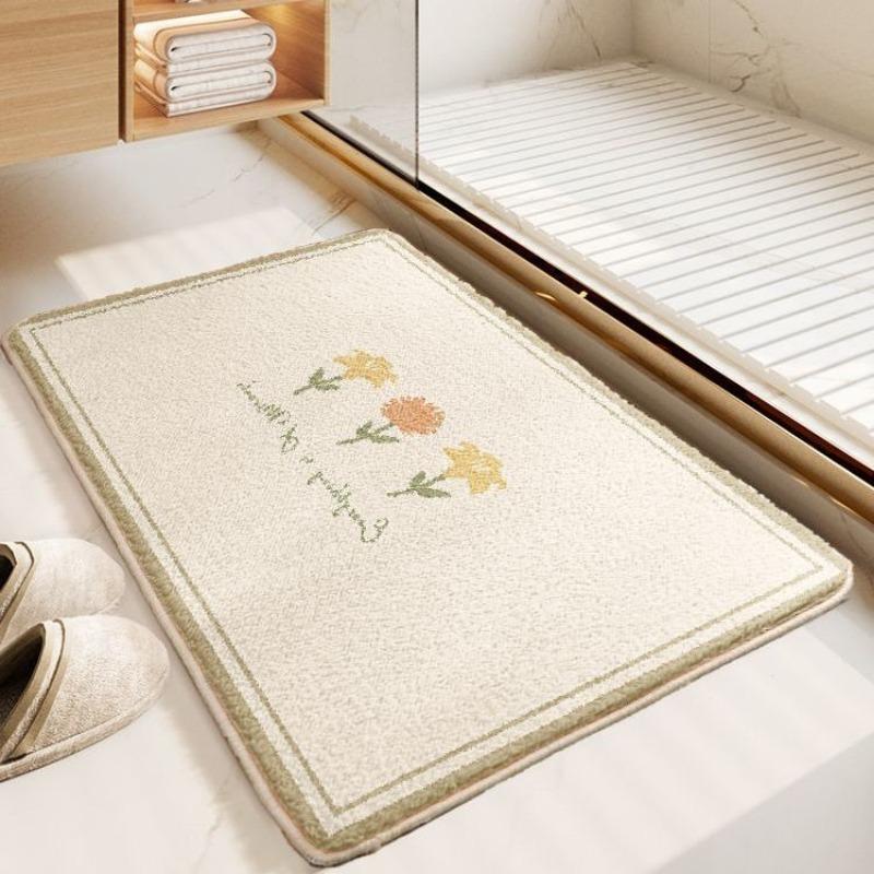 Thick Imitation Cashmere Floor Mat, Simple Water Absorbing and Anti Slip Bathroom Water Absorbing Floor Mat