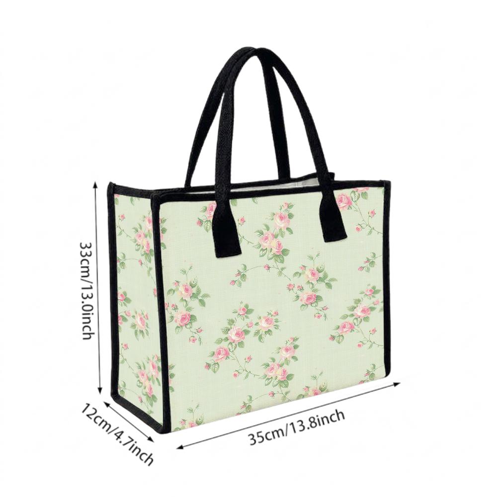 Floral Print Tote Bag Large Capacity Canvas Handbag for Daily Commute Cute Shoulder Bag for Women Shopping Travel