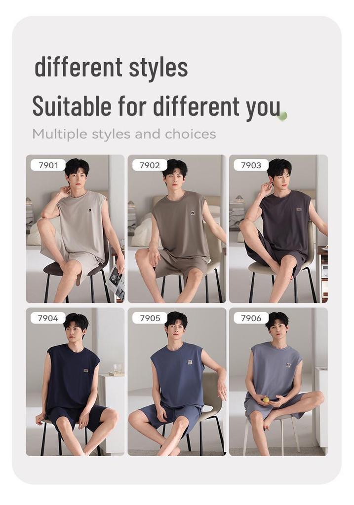Men's Summer 2026 Modal Pajama Set - Lightweight Vest & Shorts for Home Wear