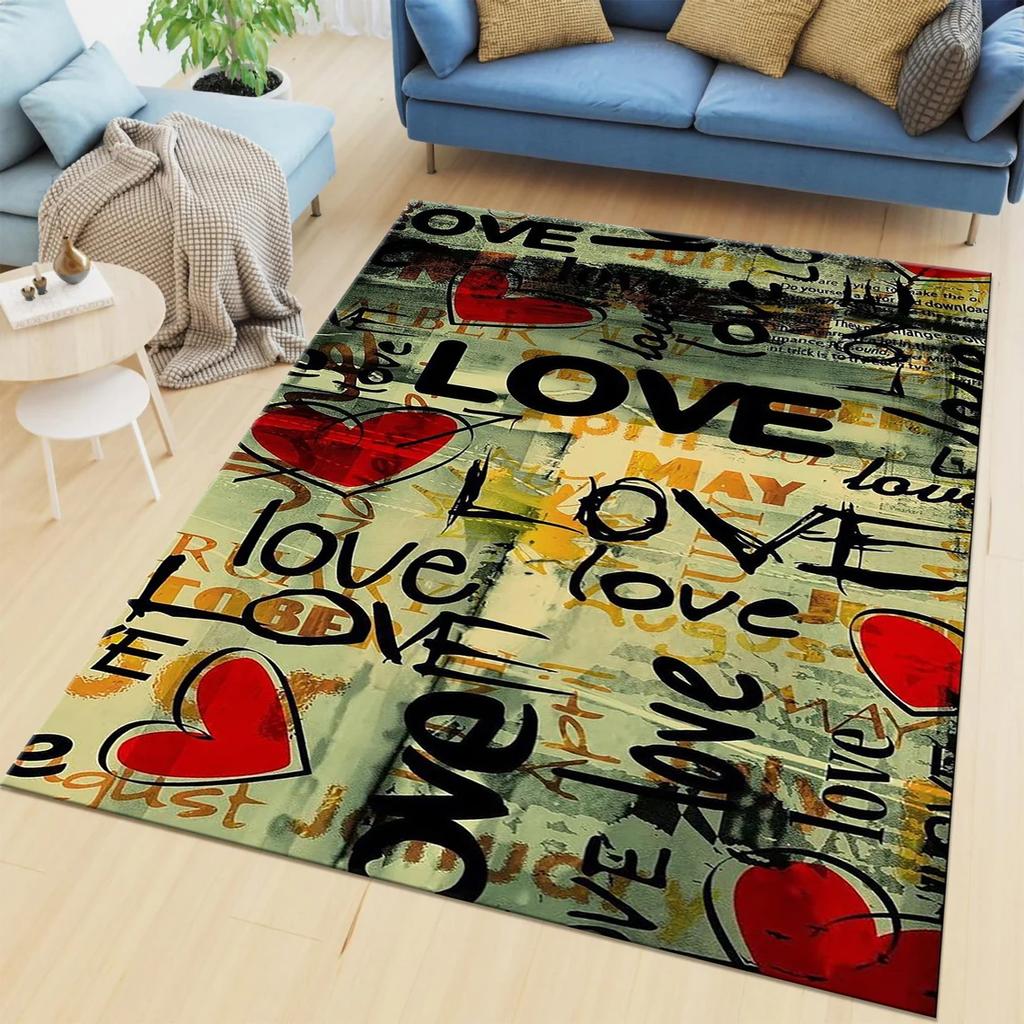 Graffiti Love Series Carpet Street Style Carpet Retro Decorative Floor Mat Creative Love Pattern Door Mat Valentine's Day Gift