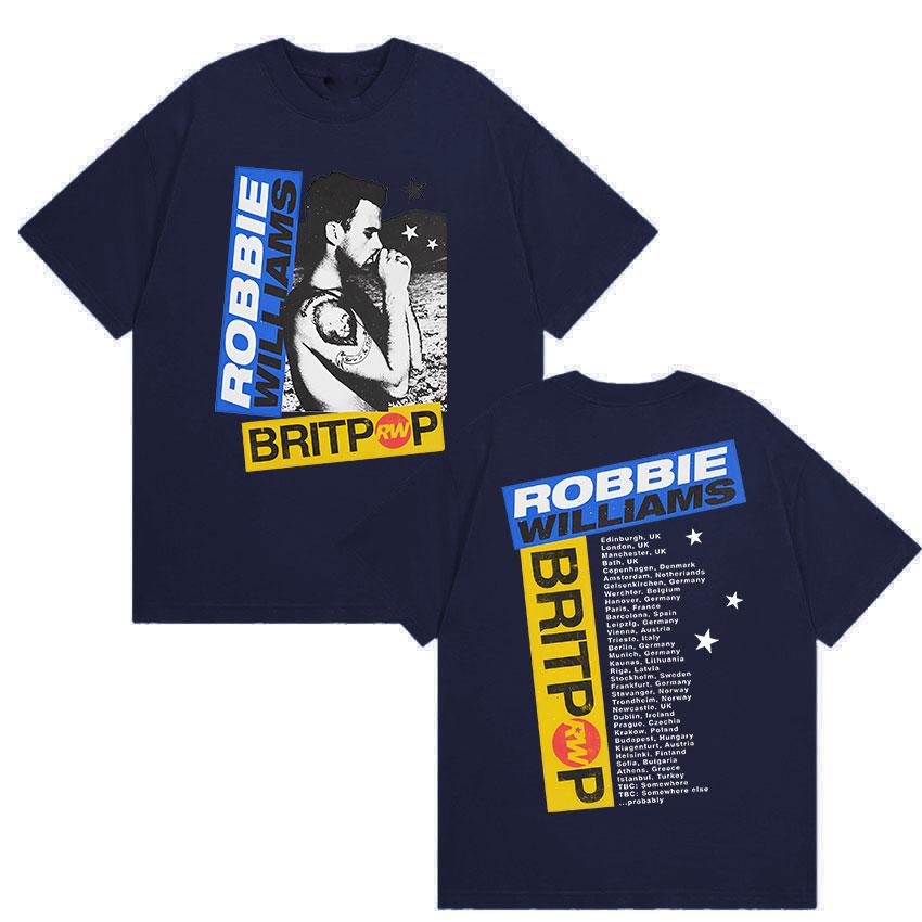 Robbie Williams Rw Album 2025 Merch T-Shirt Herren Hip Hop Rock Gothic Kurzarm T-shirt Unisex Retro Übergroße Baumwoll T-shirts