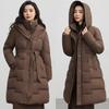Over-knee Cotton Clothes Women's Medium and Long Winter New Fashion Waist Strap-up Thin Warm Jacket Temperament Solid Color Cold-proof Clothes