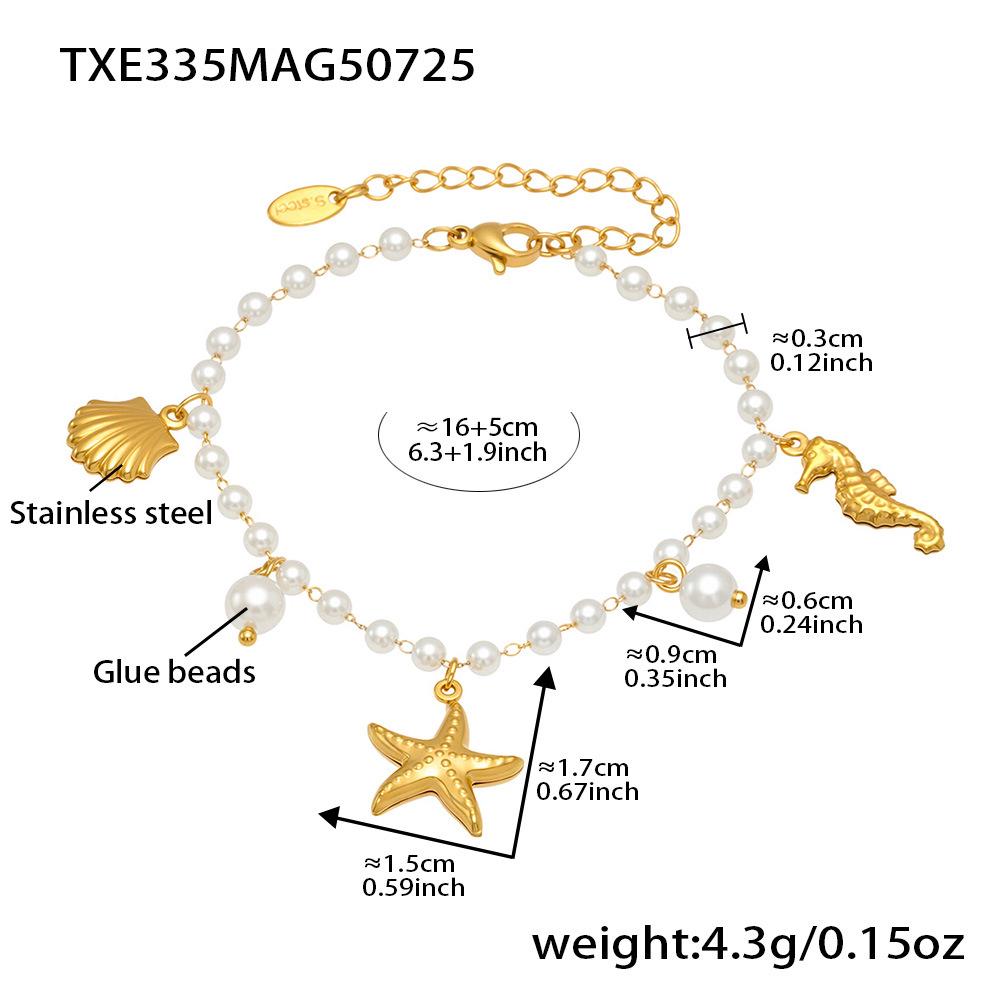 18k Gold-Plated Starfish & Seashell Beaded Bracelet Necklace