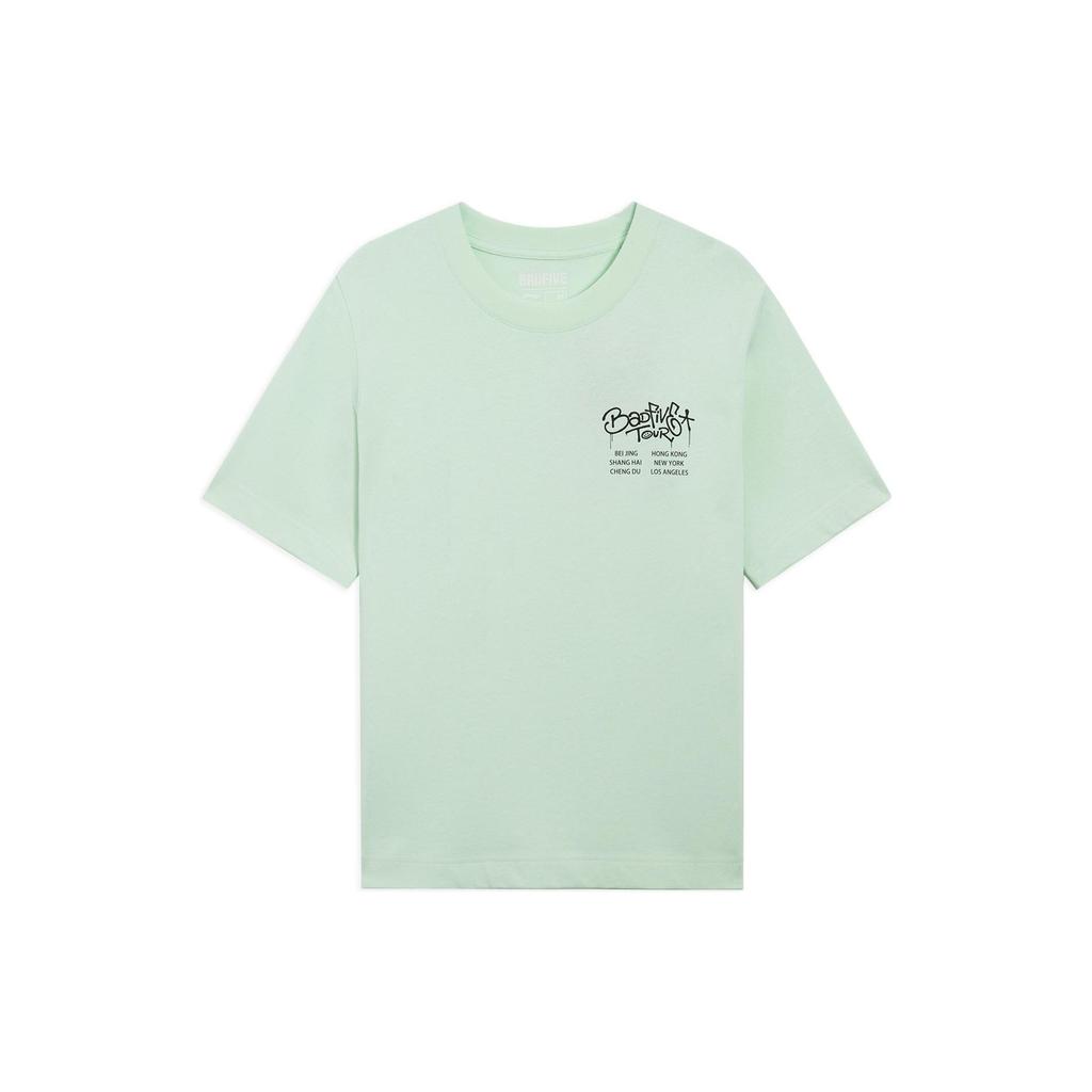 Li Ning SS22 Badfive Smiley Graffiti Letter Print Round Neck Short Sleeve T-Shirt Women T-Shirts Water-Wave-Green AHSS408-2