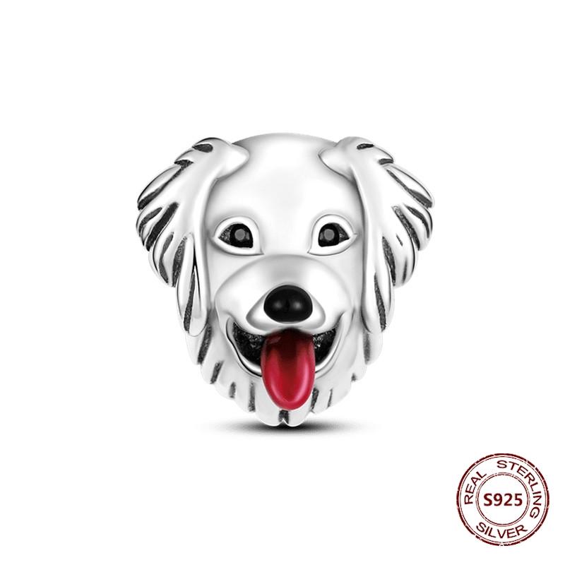 Copper Original Dog Cat Safety Chain Lazy Cat Pink Zircon Pet Paw Print Footprint Charms Fit Bracelet For Women Diy Jewelry