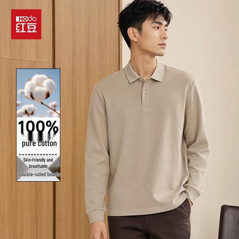 Hongdou Men's 100% Cotton Long-Sleeve Polo Shirt