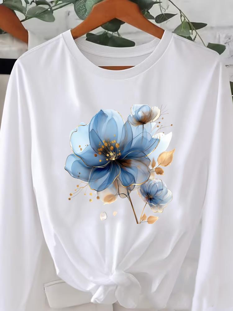 (Asiatische Größe) Langarm T-Shirt Tee Rundhals Aufdruck Herbst Winter Frühling Damen Trend Blumen Trend Kleidung Lässig Mode Oberteil Grafik T-Shirts
